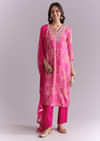Pink Silk Kurta Set With Bandhani Print And Embroidery