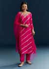 Pink Silk Kurta Set With Leheriya Print And Embroidery