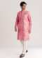 Pink Silk Kurta Set With Mandarin Collar