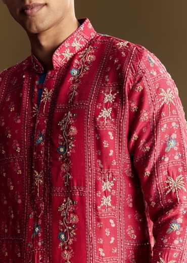 Pink Silk Kurta Set With Resham And Sequin Work