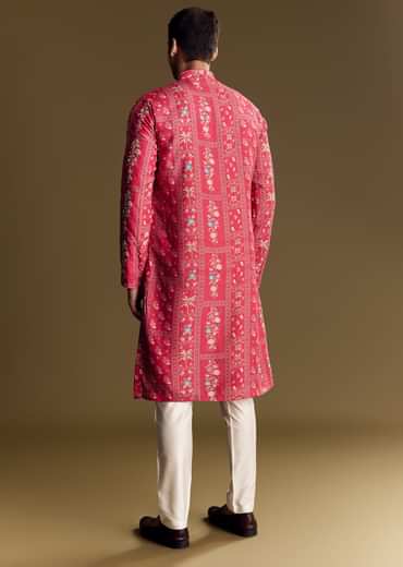 Pink Silk Kurta Set With Resham And Sequin Work