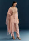Pink Silk Kurta Set With Thread And Zari Work