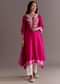 Pink Silk Moti Embroidered Kurta Set With Organza Dupatta