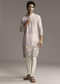 Pink Silk Kurta Set For Men With Scenic Print