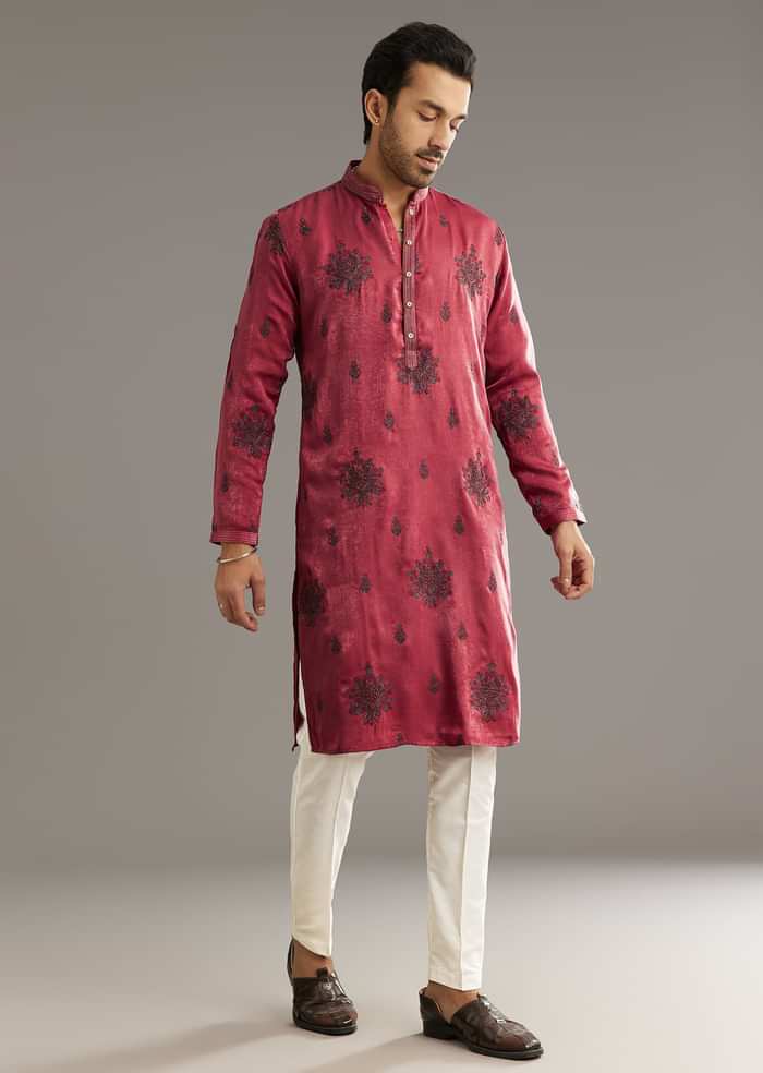 Pink Silk Printed Kurta Set