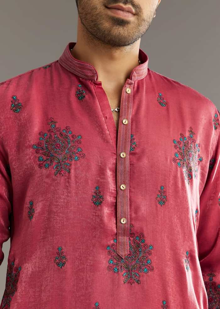 Pink Silk Printed Kurta Set