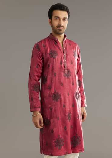 Pink Silk Printed Kurta Set