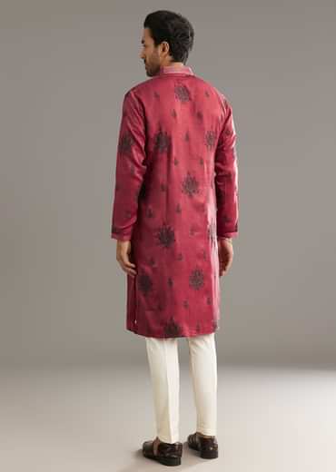 Pink Silk Printed Kurta Set