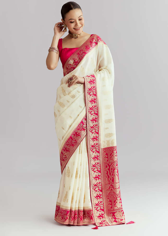 Pink Silk Woven Saree With Brocade Work