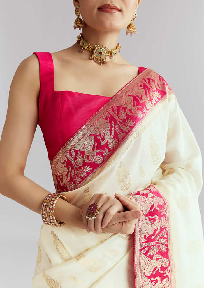 Pink Silk Woven Saree With Brocade Work