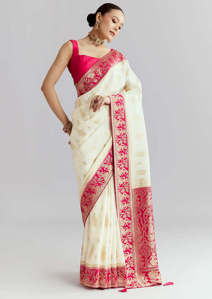 Pink Silk Woven Saree With Brocade Work