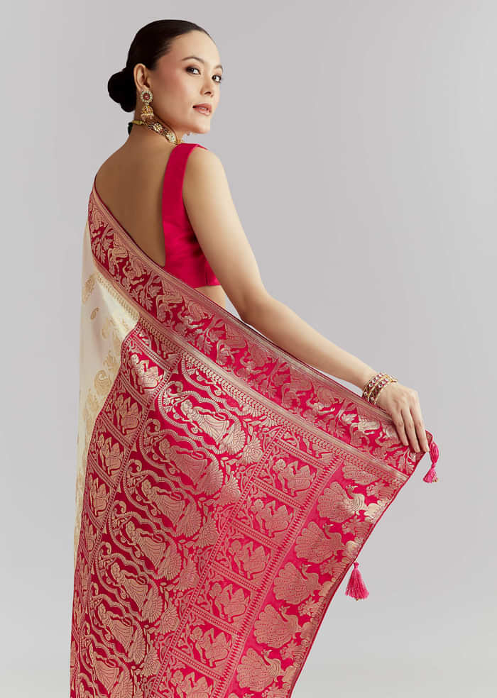 Pink Silk Woven Saree With Brocade Work