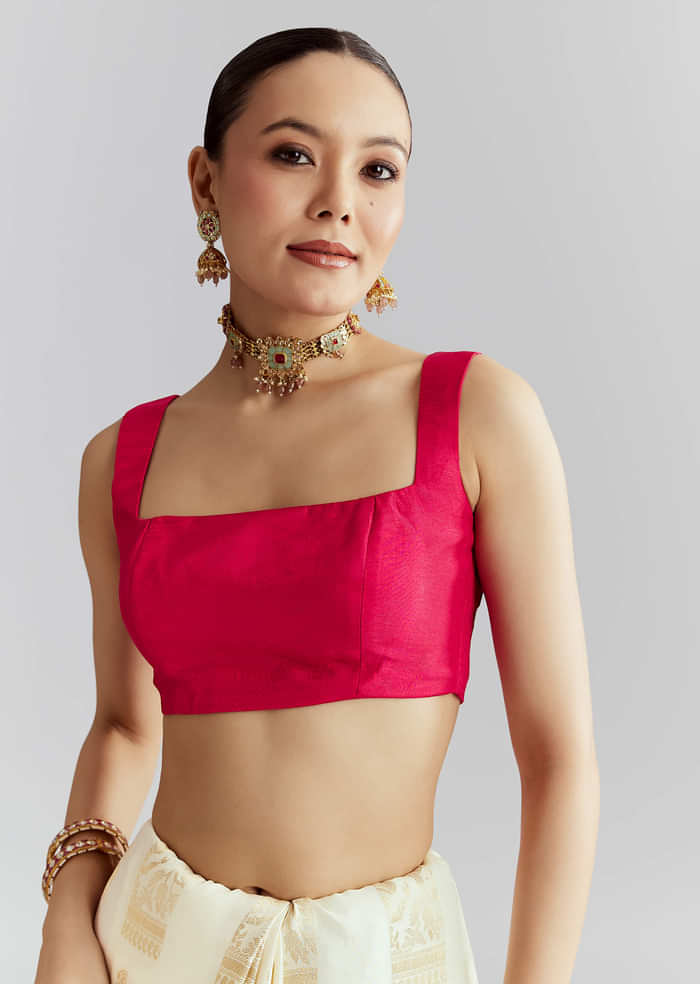 Pink Silk Woven Saree With Brocade Work