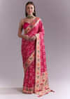 Pink Silk Woven Saree With Multicolour Geometric Motifs