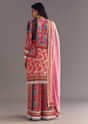 Pink Tabby Silk Floral Print Kurta Palazzo Set With Potli Bag