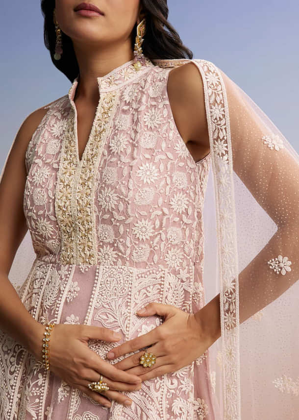 Pink Threadwork Anarkali With Dupatta Pink Threadwork Anarkali With Dupatta