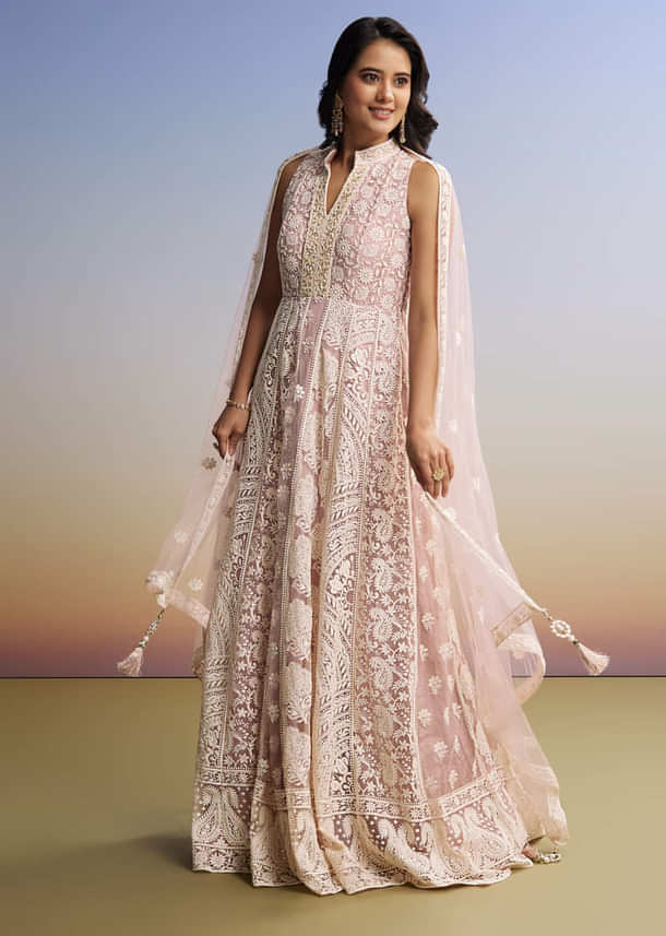 Pink Threadwork Anarkali With Dupatta Pink Threadwork Anarkali With Dupatta