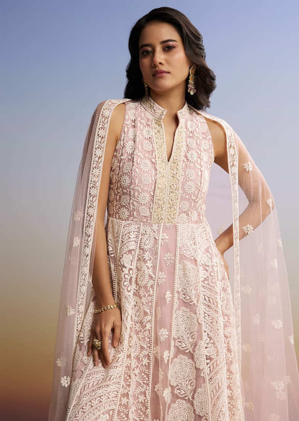 Pink Threadwork Anarkali With Dupatta Pink Threadwork Anarkali With Dupatta