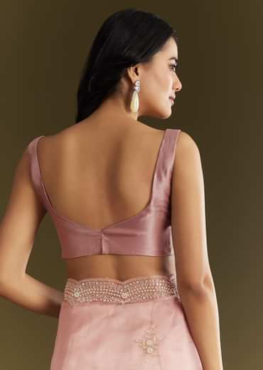 Pink Tissue Embroidered Saree With Cutdana Sequins And Moti