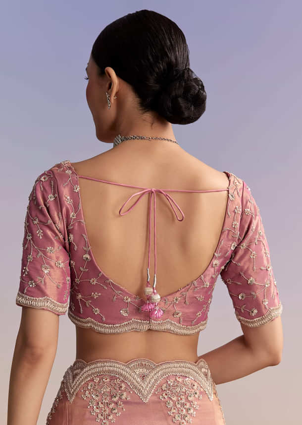 Pink Tissue Embroidered Saree With Sequin And Stone Work Pink Tissue Embroidered Saree With Sequin And Stone Work