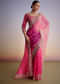Pink Tissue Floral Embroidered Saree With Scallop Border