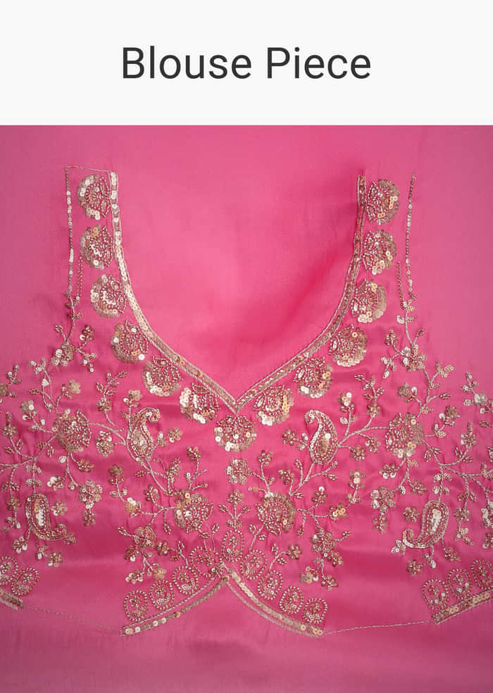 Pink Tissue Floral Embroidered Saree With Scallop Border