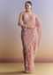 Pink Tissue Half And Half Saree With Floral Sequin Embroidery