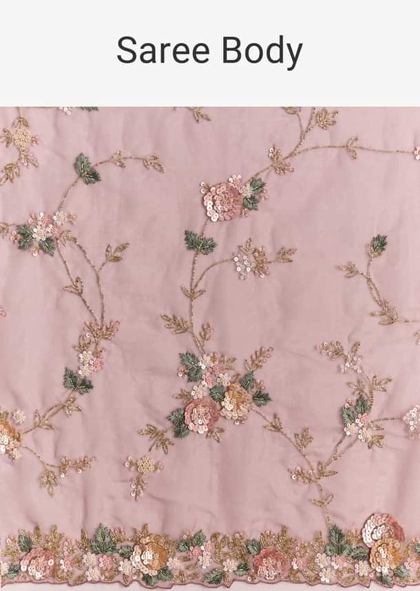 Pink Tissue Half And Half Saree With Floral Sequin Embroidery