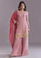Pink Tissue Palazzo Suit With Embroidery And Contrast Dupatta