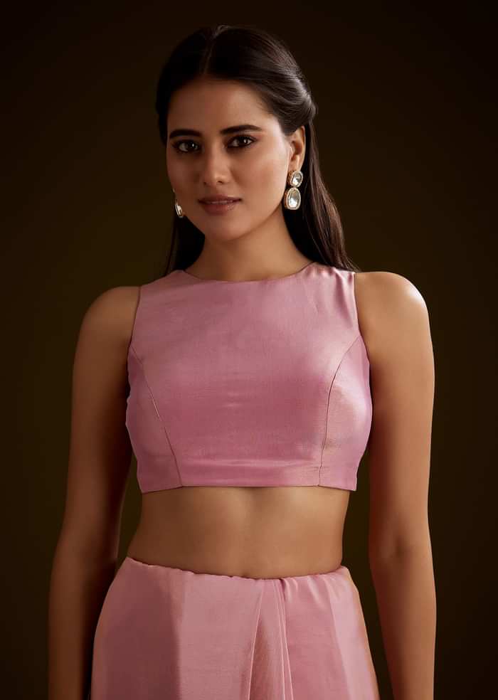 Pink Tissue Saree With Cutdana Embroidery And Scallop Border