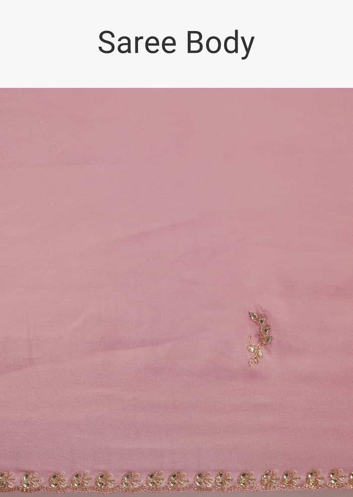 Pink Tissue Saree With Cutdana Embroidery And Scallop Border