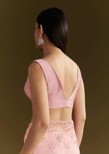 Pink Tissue Saree With Heavy Cutdana And Beads Embroidery