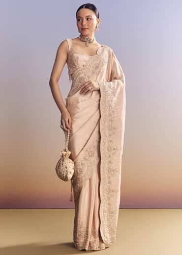 Pink Tissue Saree With Scallop Border