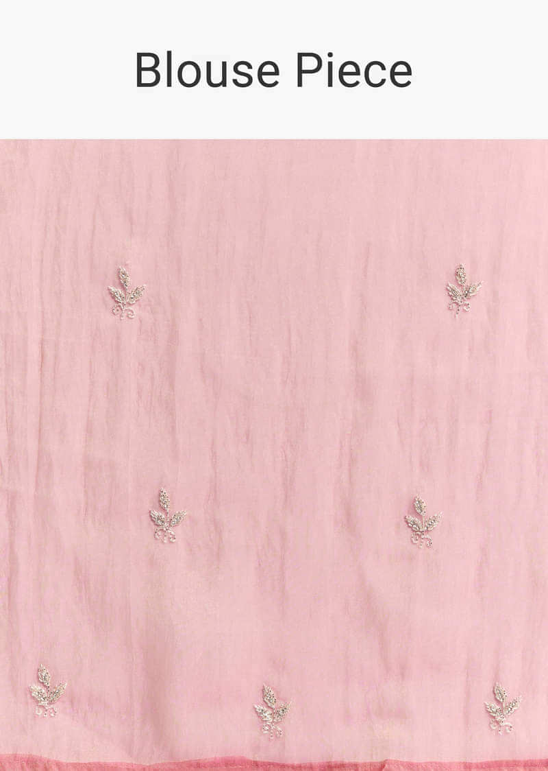 Pink Tissue Saree With Sequins And Floral Border