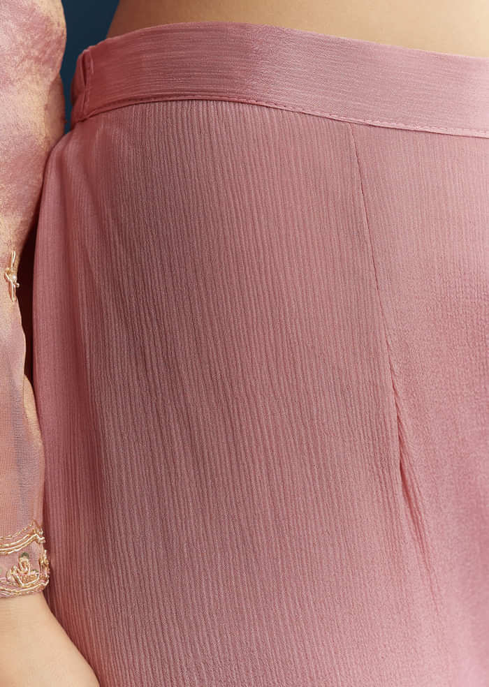 Pink Tissue Sharara Suit With Zardosi And Thread Work