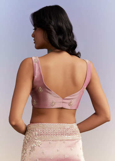 Pink Tissue Silk Saree With Heavy Hand Work