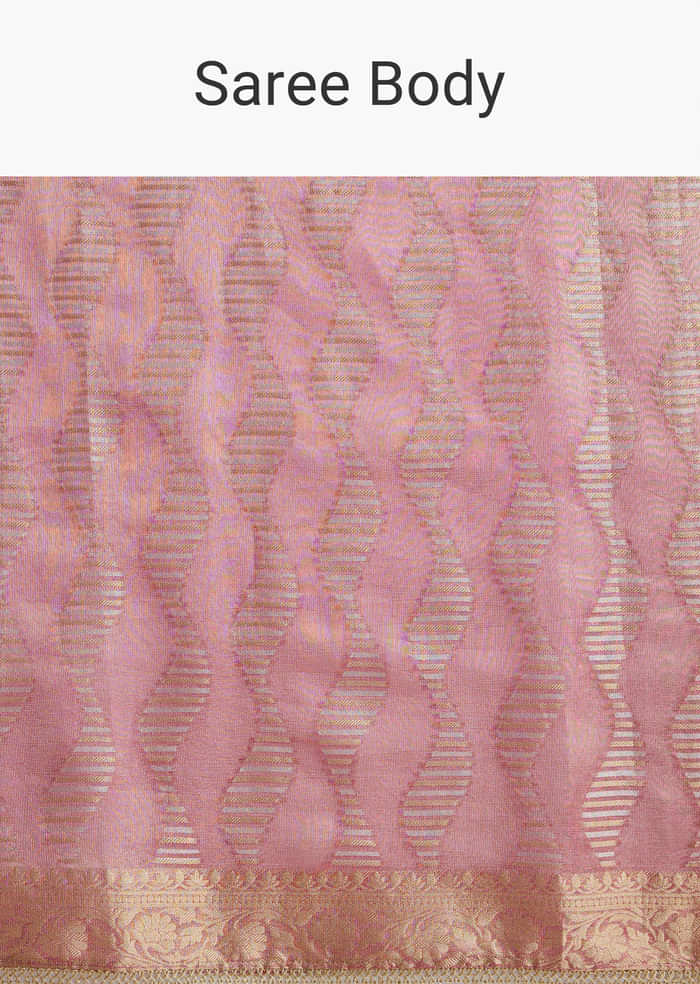 Pink Tissue Silk Woven Saree With Weavy Motif Embroidery