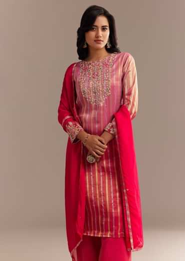 Pink Tissue Zardosi Embroidered Palazzo Set