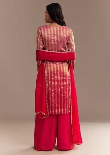 Pink Tissue Zardosi Embroidered Palazzo Set