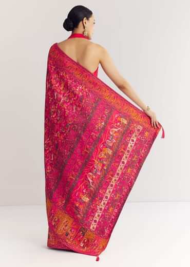 Pink Traditional Element Printed Woven Saree