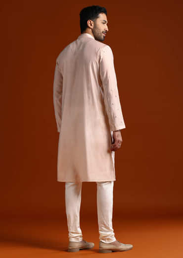 Pink Viscose Kurta Set For Men With Thread Work