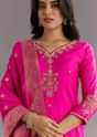 Pink Viscose Silk Kurta Set With Zari Moti and Cut Dana Work