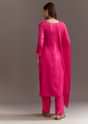 Pink Zardosi Silk Kurta Set With Cutdana Organza Dupatta