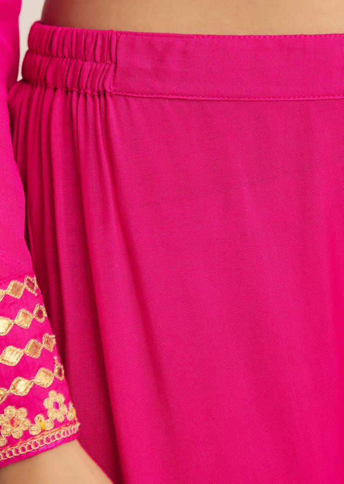 Pink Zari Neckline Chinon Anarkali Suit With Dupatta