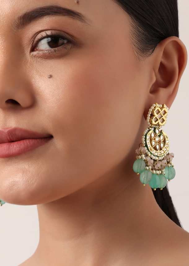 Pink And Aqua Meenakari Pendant Necklace Set With Encrusted Kundan Pink And Aqua Meenakari Pendant Necklace Set With Encrusted Kundan