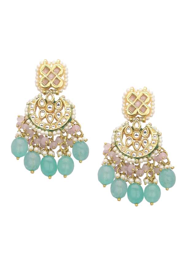 Pink And Aqua Meenakari Pendant Necklace Set With Encrusted Kundan Pink And Aqua Meenakari Pendant Necklace Set With Encrusted Kundan