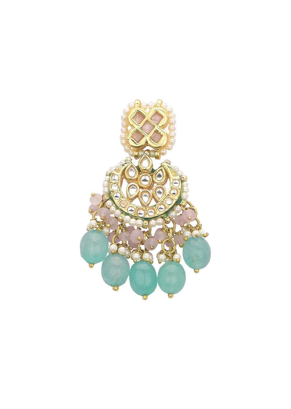 Pink And Aqua Meenakari Pendant Necklace Set With Encrusted Kundan