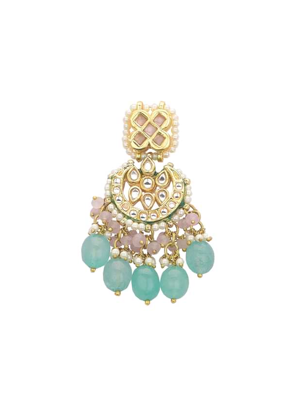 Pink And Aqua Meenakari Pendant Necklace Set With Encrusted Kundan Pink And Aqua Meenakari Pendant Necklace Set With Encrusted Kundan