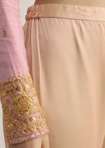 Pink and Beige Ombre Embroidered Suit