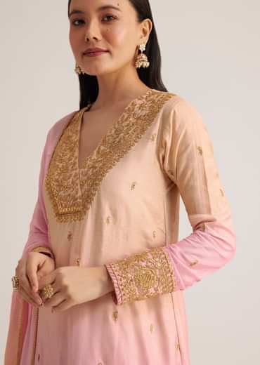 Pink and Beige Ombre Embroidered Suit
